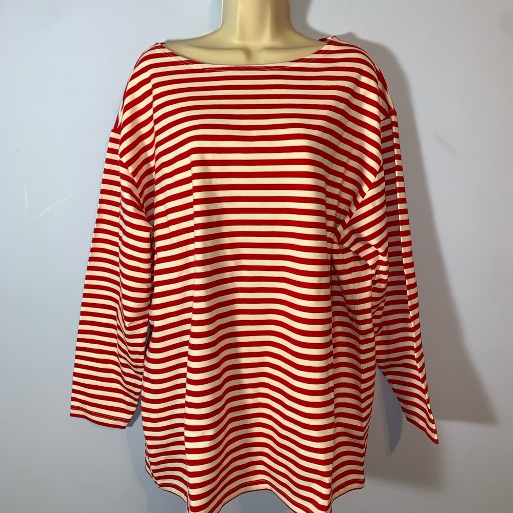 Victoria's Secret country vintage Red and White Striped boat neckLong Sleeve T L